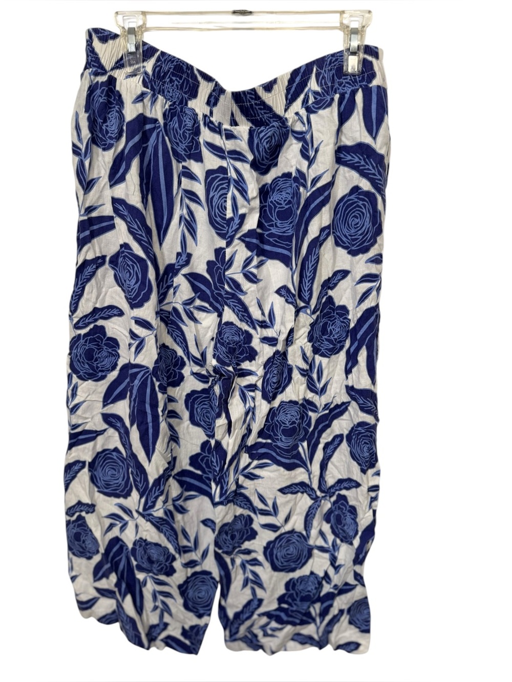Christian Siriano Blue Floral Linen Blend Wide-Leg Pants – Size XL